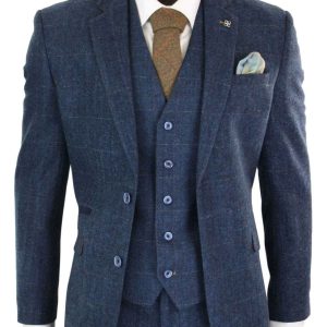 Driedelig pak Cavani - Carnegi Navy Tweed Suit