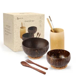Starter Set Stijlvolle Coconut Bowl eetset (9 Delig) • Zero Waste • Duurzaam