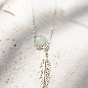 Single Necklace Feather Amazonite Silver/Aqua