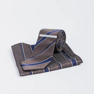 Cavani - Brown Striped Stropdas set