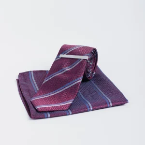Cavani - Wine Striped Stropdas set