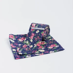 Cavani - Navy blue flower stropdas