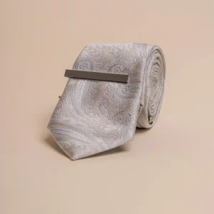 Cavani - Lichtgrijze Paisley Stropdas set