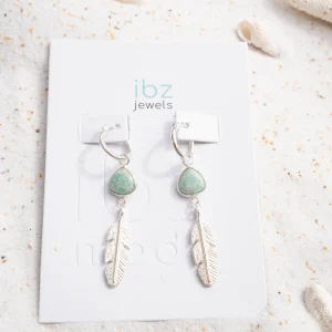 Earring Feather Amazonite Silver/Aqua
