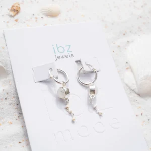 Earring Pearl Chain Moonstone Silver/White