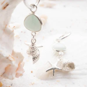 Earring Shell Star Amazonite Silver/Aqua