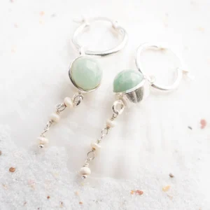 Earring Pearl Chain Amazonite Silver/Aqua