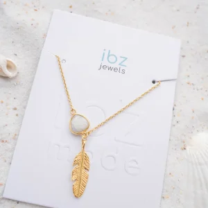 Single Anklet Feather Moonstone Gold/White