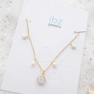 Single Necklace Pearl Moonstone Gold/White