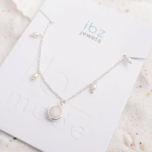 Single Anklet Pearl Moonstone Silver/White