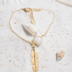 Single Bracelet Feather Moonstone Gold/White