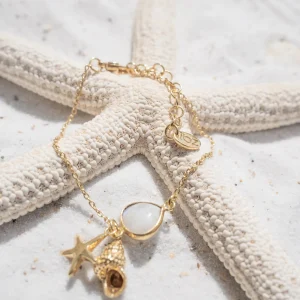 Single Bracelet Shell Sea star Moonstone Gold/Aqua