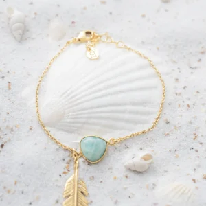 Single Bracelet Feather Amazonite Gold/Aqua