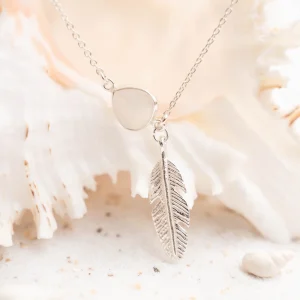 Single Bracelet Feather Moonstone Silver/White