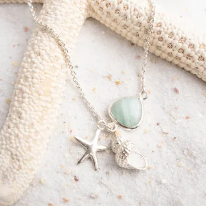 Single Bracelet Shell Sea star Amazonite Silver/Aqua