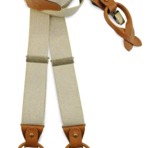 Klassieke Bretels Essential Ecru met bruin lederen lussen