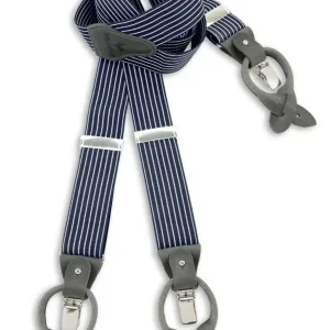 Klassieke Bretels Navy blue met grijze lederen lussen