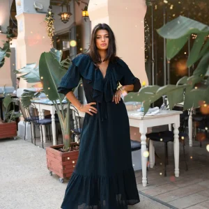 Long Dress Ruffle Sparkle Black