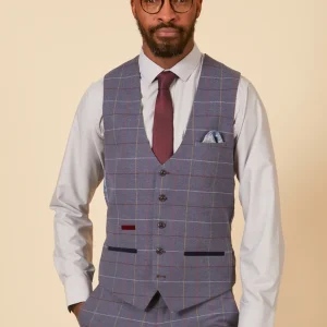 Marc Darcy - Gilet Drake Sky Blue Ruitpatroon