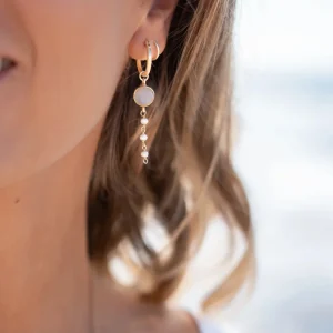 Earring Pearl Chain Moonstone Gold/White