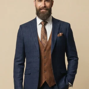 CASTLESON Phantom - Driedelig Herenpak Navy/Tan Mix & Match