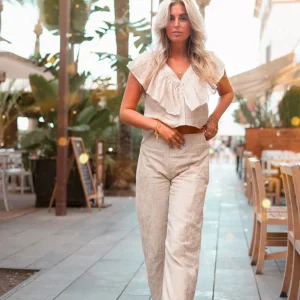 Top Ruffle Sparkle Ecru Gold