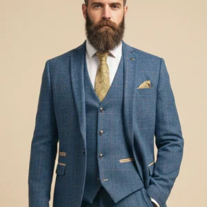 Heren pak driedelig Dion blue herringbone